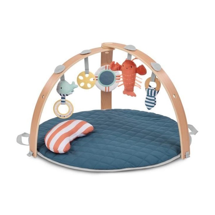 INGENUITY Tapis d'éveil réversible bébé évolutif - Marin - pliable, arche de jeu en bois amovible, 5 jouets, miroir, coussi