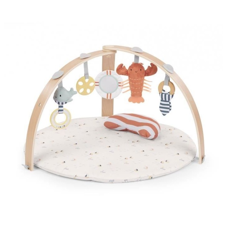 INGENUITY Tapis d'éveil réversible bébé évolutif - Marin - pliable, arche de jeu en bois amovible, 5 jouets, miroir, coussi