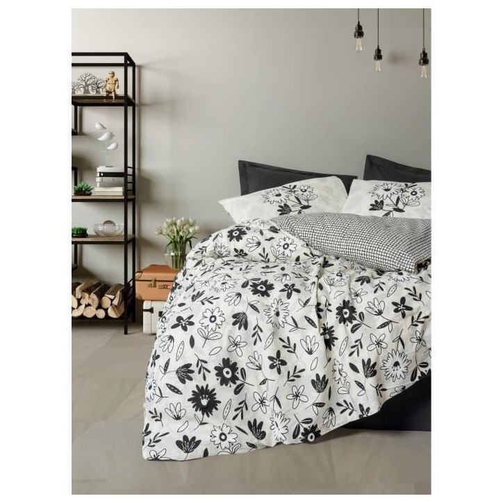 Parure de lit - 1 housse de couette 220 x 240 cm + 2 taies d'oreiller 60 x 60 cm - 100% coton renforcé - Noir Parure de lit - 1 housse de couette 220 x 240 cm + 2 taies d'oreiller 60 x 60 cm - 100% coton renforcé - Noir
