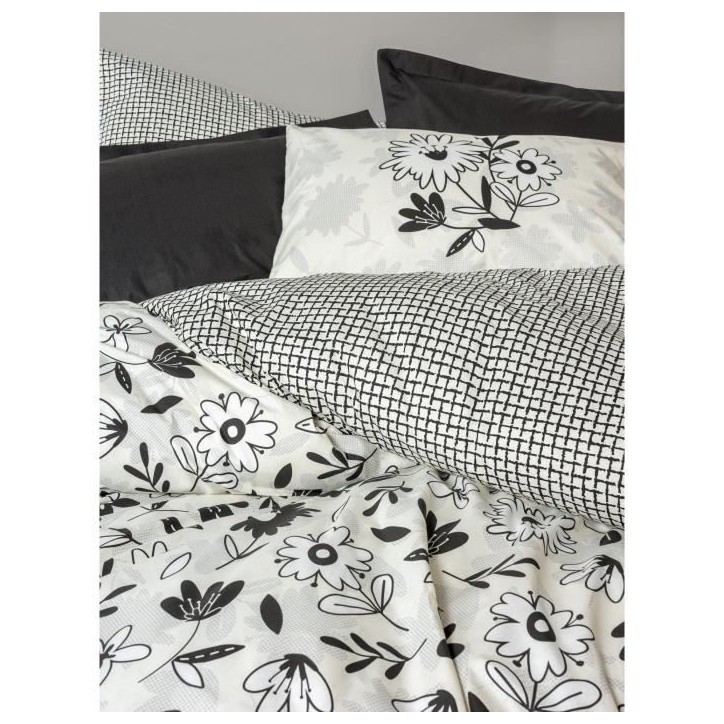 Parure de lit - 1 housse de couette 220 x 240 cm + 2 taies d'oreiller 60 x 60 cm - 100% coton renforcé - Noir Parure de lit - 1 housse de couette 220 x 240 cm + 2 taies d'oreiller 60 x 60 cm - 100% coton renforcé - Noir