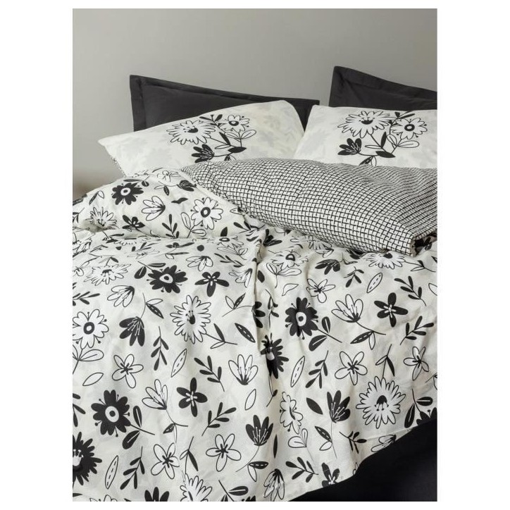 Parure de lit - 1 housse de couette 220 x 240 cm + 2 taies d'oreiller 60 x 60 cm - 100% coton renforcé - Noir Parure de lit - 1 housse de couette 220 x 240 cm + 2 taies d'oreiller 60 x 60 cm - 100% coton renforcé - Noir