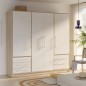 Armoire 4 portes battantes + 6 tiroirs - Chene et blanc - L 206 x P 60 x H 200 cm - JUPITER