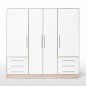 Armoire 4 portes battantes + 6 tiroirs - Chene et blanc - L 206 x P 60 x H 200 cm - JUPITER