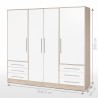 Armoire 4 portes battantes + 6 tiroirs - Chene et blanc - L 206 x P 60 Armoire 4 portes battantes + 6 tiroirs - Chene et blanc - L 206 x P 60