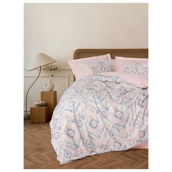 Parure de lit - 1 housse de couette 220 x 240 cm + 2 taies d'oreiller 60 x 60 cm - 100% coton renforcé - Saumon
