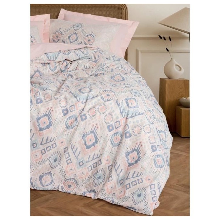 Parure de lit - 1 housse de couette 220 x 240 cm + 2 taies d'oreiller 60 x 60 cm - 100% coton renforcé - Saumon