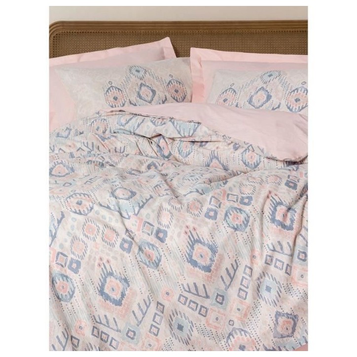 Parure de lit - 1 housse de couette 220 x 240 cm + 2 taies d'oreiller 60 x 60 cm - 100% coton renforcé - Saumon