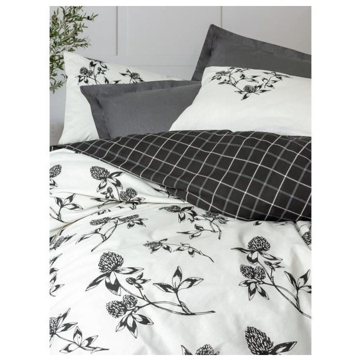 Parure de lit - 1 housse de couette 220 x 240 cm + 2 taies d'oreiller 60 x 60 cm - 100% coton renforcé - Anthracite