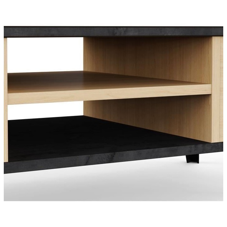 Table basse - KENT - Rectangulaire - Chene de file / Sidewalk - 2 tiroirs - 1 rayon - Pieds - 106,6 x 50,1 x 35,2 cm