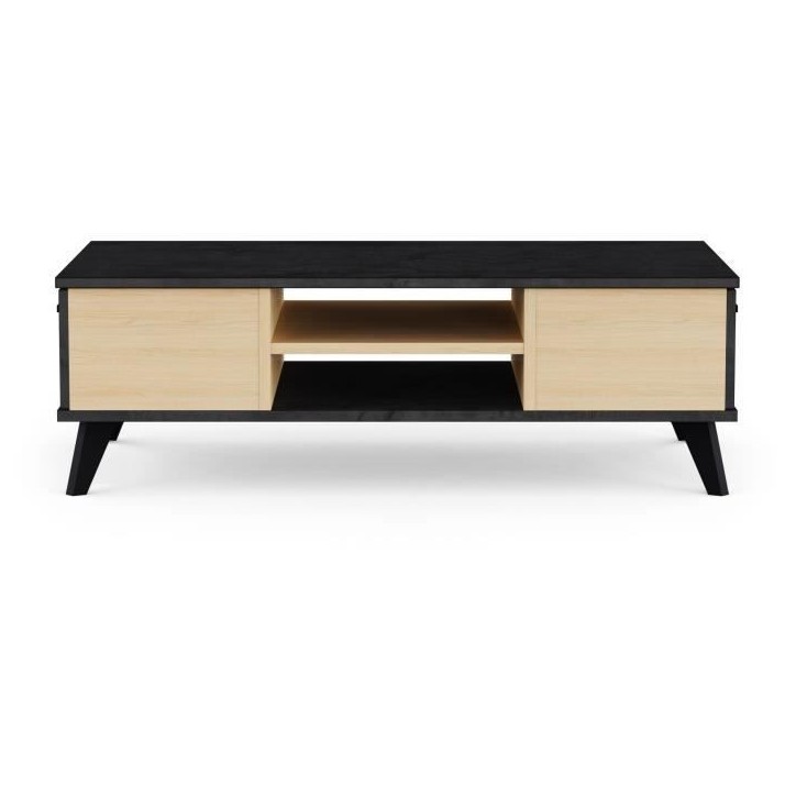 Table basse - KENT - Rectangulaire - Chene de file / Sidewalk - 2 tiroirs - 1 rayon - Pieds - 106,6 x 50,1 x 35,2 cm