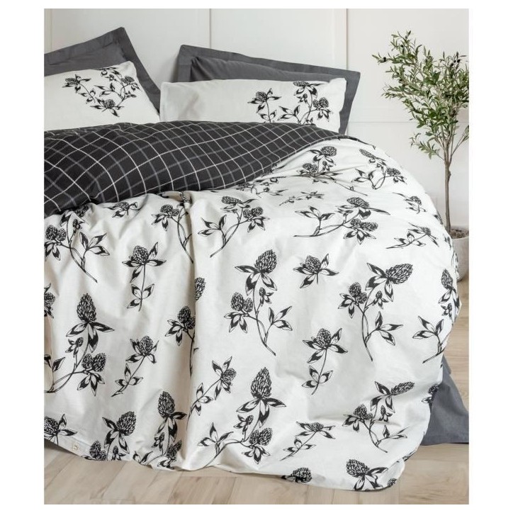 Parure de lit - 1 housse de couette 220 x 240 cm + 2 taies d'oreiller 60 x 60 cm - 100% coton renforcé - Anthracite