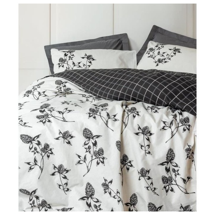 Parure de lit - 1 housse de couette 220 x 240 cm + 2 taies d'oreiller 60 x 60 cm - 100% coton renforcé - Anthracite