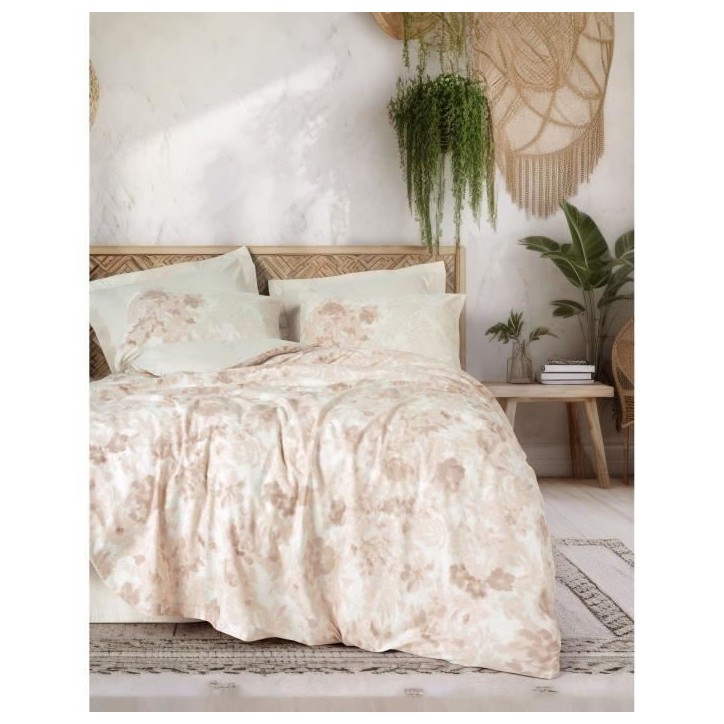 Parure de lit - 1 housse de couette 220 x 240 cm + 2 taies d'oreiller 60 x 60 cm - 100% coton renforcé - Beige