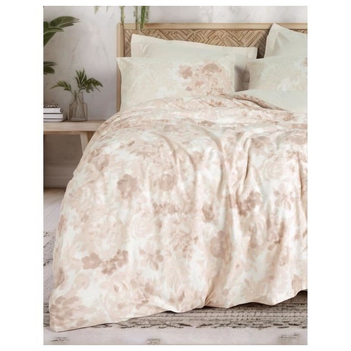 Parure de lit - 1 housse de couette 220 x 240 cm + 2 taies d'oreiller 60 x 60 cm - 100% coton renforcé - Beige