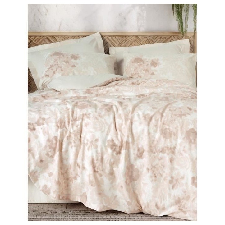 Parure de lit - 1 housse de couette 220 x 240 cm + 2 taies d'oreiller 60 x 60 cm - 100% coton renforcé - Beige