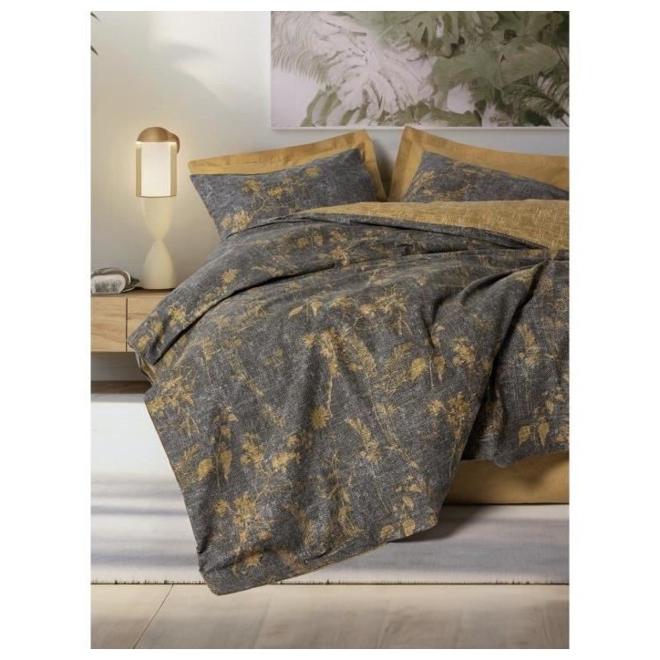 Parure de lit - 1 housse de couette 220 x 240 cm + 2 taies d'oreiller 60 x 60 cm - 100% coton renforcé - Moutarde