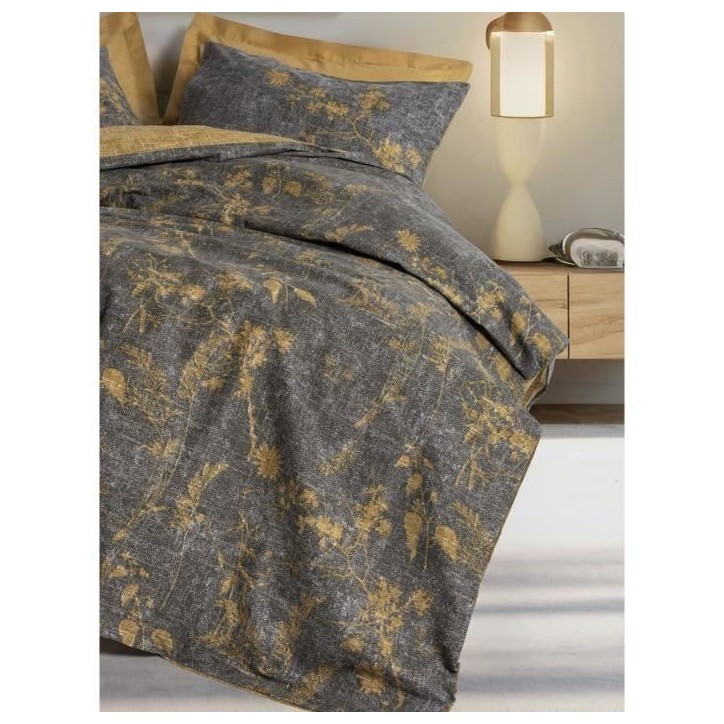 Parure de lit - 1 housse de couette 220 x 240 cm + 2 taies d'oreiller 60 x 60 cm - 100% coton renforcé - Moutarde