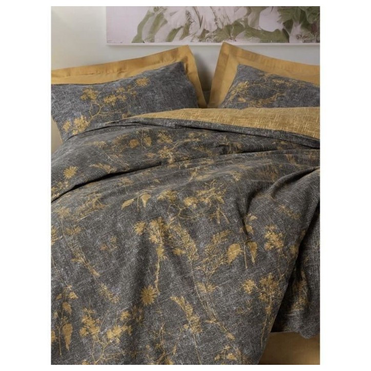 Parure de lit - 1 housse de couette 220 x 240 cm + 2 taies d'oreiller 60 x 60 cm - 100% coton renforcé - Moutarde