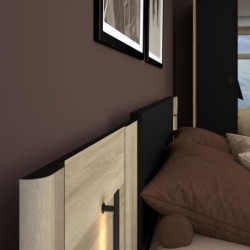 Lit double adulte avec 2 chevets - KIERAN - 140 x 190/200 cm - Chene/N