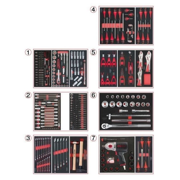 Servante d'atelier - Equipée - 7 tiroirs - KS Tools - 823.7337F - Noir - Equipée de 337 outils - Servante one by one
