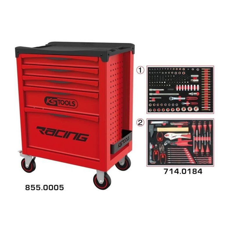 Servante - Equipée - 5 tiroirs - KS Tools- 855.5184 - Rouge - 184 out