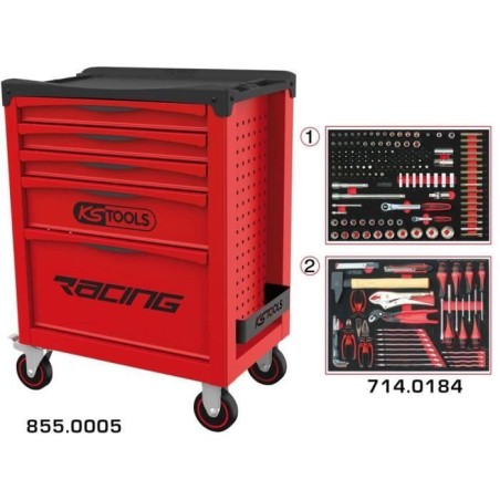 Servante - Equipée - 5 tiroirs - KS Tools- 855.5184 - Rouge - 184 out