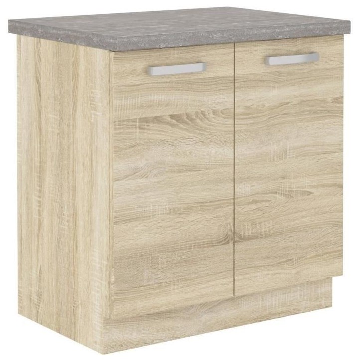 Meuble bas 2 portes battantes avec plan de travail - Décor chene sonoma - L 80 x P 51,6 x H 82 cm - LASSEN