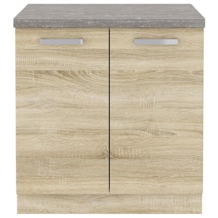 Meuble bas 2 portes battantes avec plan de travail - Décor chene sonoma - L 80 x P 51,6 x H 82 cm - LASSEN
