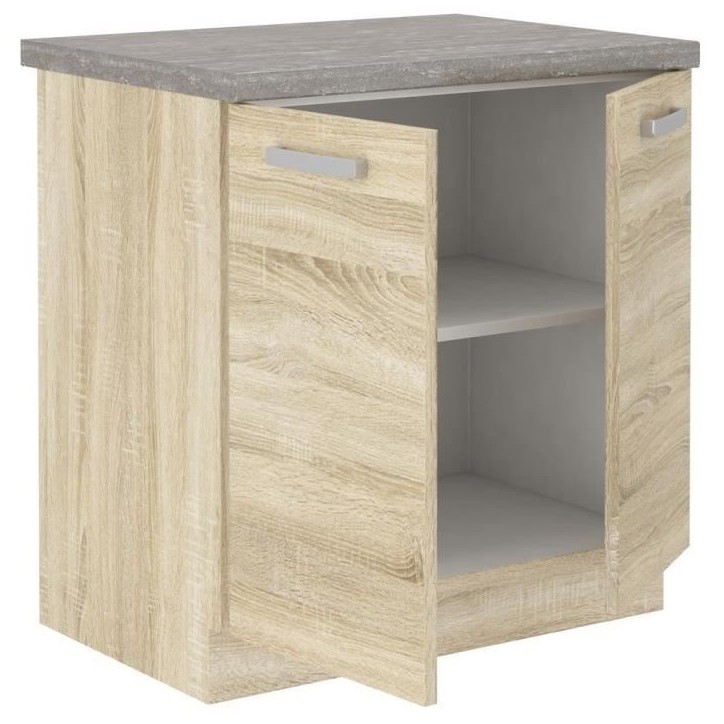 Meuble bas 2 portes battantes avec plan de travail - Décor chene sonoma - L 80 x P 51,6 x H 82 cm - LASSEN