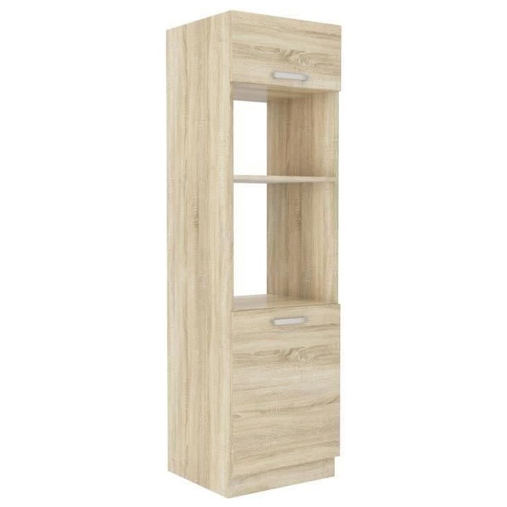 Meuble colonne four 2 portes battantes - Décor chene sonoma - L 60 x P 57 x H 210 cm - LASSEN