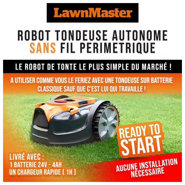 Robot tondeuse autonome - LAWNMASTER - VRM16 - 24 V - 16 cm - Sans fil périmétrique Robot tondeuse autonome - LAWNMASTER - VRM16 - 24 V - 16 cm - Sans fil périmétrique