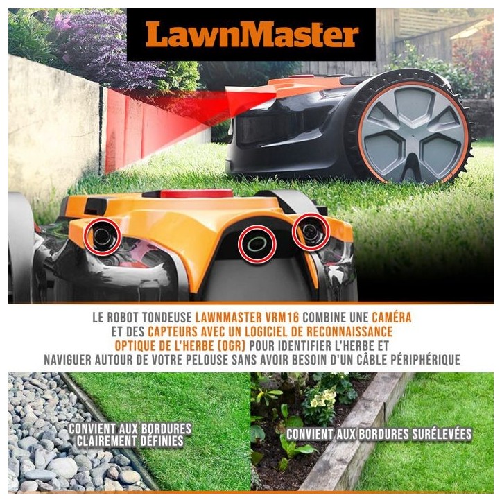 Robot tondeuse autonome - LAWNMASTER - VRM16 - 24 V - 16 cm - Sans fil périmétrique Robot tondeuse autonome - LAWNMASTER - VRM16 - 24 V - 16 cm - Sans fil périmétrique