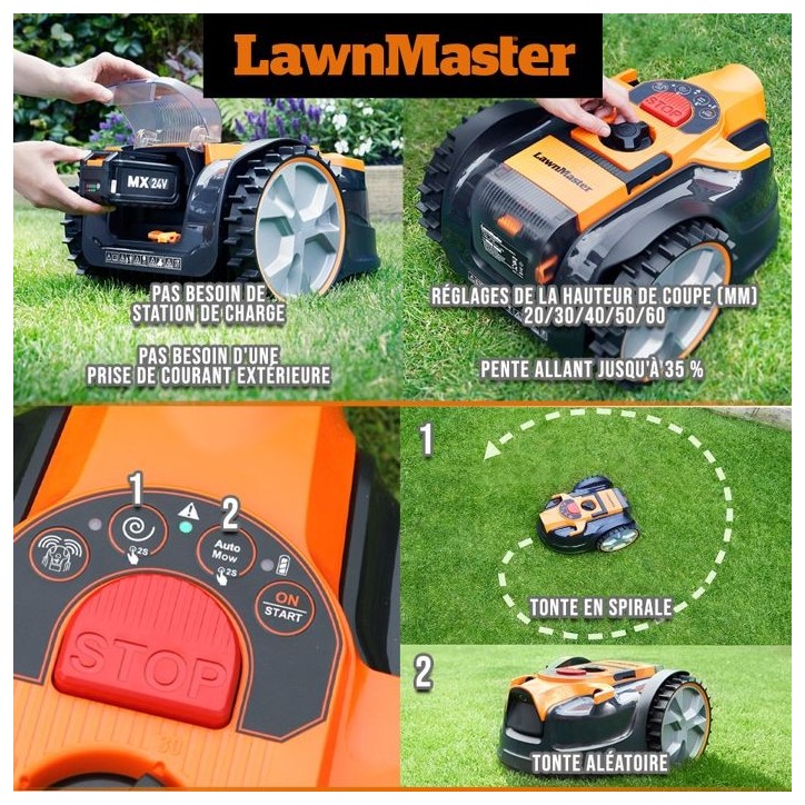 Robot tondeuse autonome - LAWNMASTER - VRM16 - 24 V - 16 cm - Sans fil périmétrique Robot tondeuse autonome - LAWNMASTER - VRM16 - 24 V - 16 cm - Sans fil périmétrique