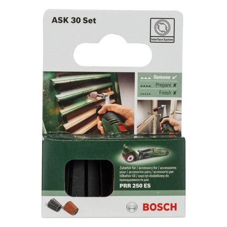 Set porte-manchon et manchon abrasif Bosch - (Accessoire pour Texoro, Grain 80, Largeur 30mm, Conique)
