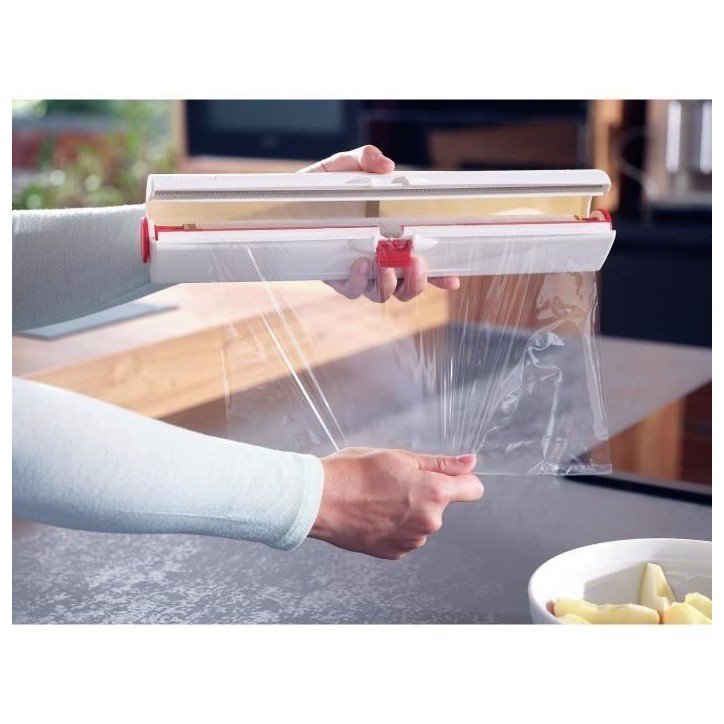 Dérouleur coupe-film Leifheit Perfect Cut 23051, coupe-film étirable pour film alimentaire et papier aluminium de max. 33 cm,