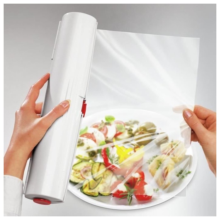 Dérouleur coupe-film Leifheit Perfect Cut 23051, coupe-film étirable pour film alimentaire et papier aluminium de max. 33 cm,