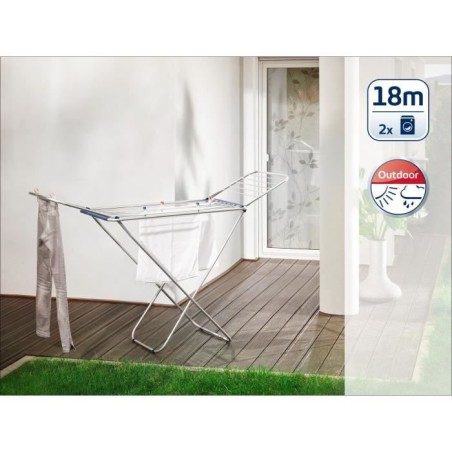 Étendoir a linge Leifheit 180 Classic Siena 81151, séchoir a linge avec 18m d'étendage, tancarville ultra-léger et spacieux,