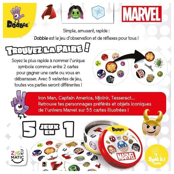 Jeu d'ambiance - ASMODEE - Dobble : Marvel Emoji (Eco Sleeve) - 6 ans - Extérieur - Mixte Jeu d'ambiance - ASMODEE - Dobble : Marvel Emoji (Eco Sleeve) - 6 ans - Extérieur - Mixte