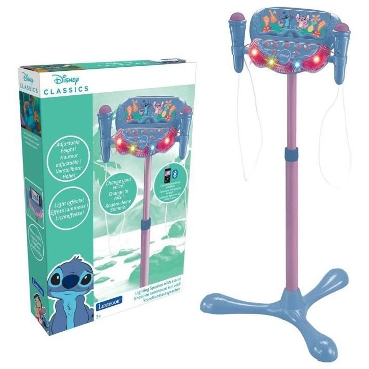 Microphone Stitch sur pied ajustable lumineux avec enceinte, 2 Micros et Effets vocaux, Enceinte Bluetooth Microphone Stitch sur pied ajustable lumineux avec enceinte, 2 Micros et Effets vocaux, Enceinte Bluetooth
