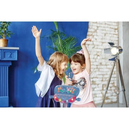 Microphone Stitch sur pied ajustable lumineux avec enceinte, 2 Micros et Effets vocaux, Enceinte Bluetooth