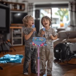 Microphone Stitch sur pied ajustable lumineux avec enceinte, 2 Micros