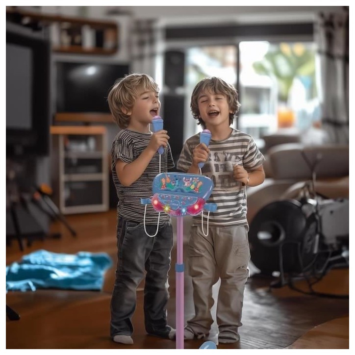 Microphone Stitch sur pied ajustable lumineux avec enceinte, 2 Micros et Effets vocaux, Enceinte Bluetooth Microphone Stitch sur pied ajustable lumineux avec enceinte, 2 Micros et Effets vocaux, Enceinte Bluetooth