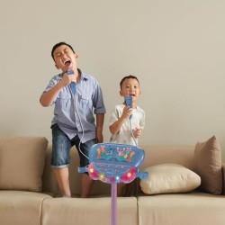 Microphone Stitch sur pied ajustable lumineux avec enceinte, 2 Micros