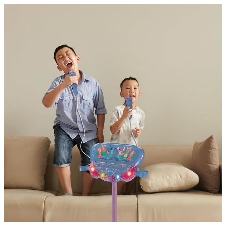 Microphone Stitch sur pied ajustable lumineux avec enceinte, 2 Micros et Effets vocaux, Enceinte Bluetooth Microphone Stitch sur pied ajustable lumineux avec enceinte, 2 Micros et Effets vocaux, Enceinte Bluetooth