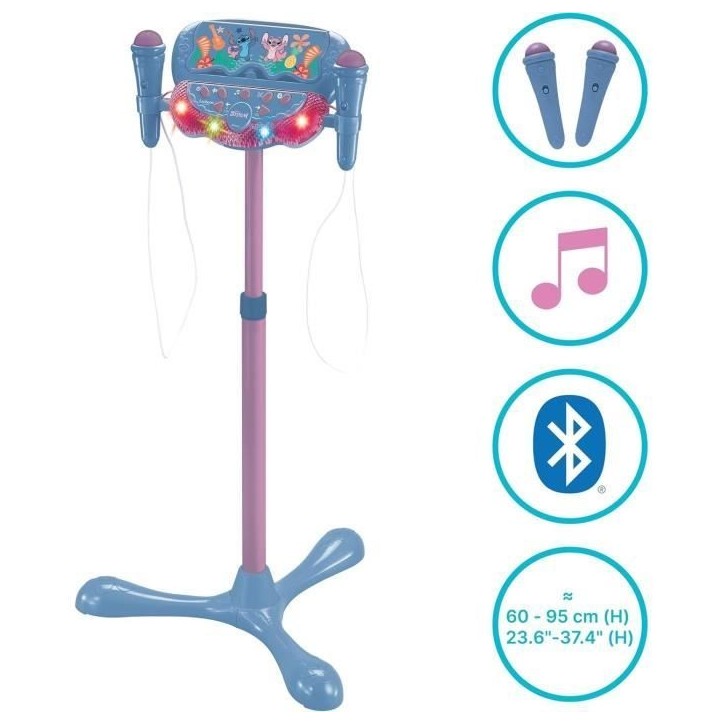 Microphone Stitch sur pied ajustable lumineux avec enceinte, 2 Micros et Effets vocaux, Enceinte Bluetooth Microphone Stitch sur pied ajustable lumineux avec enceinte, 2 Micros et Effets vocaux, Enceinte Bluetooth