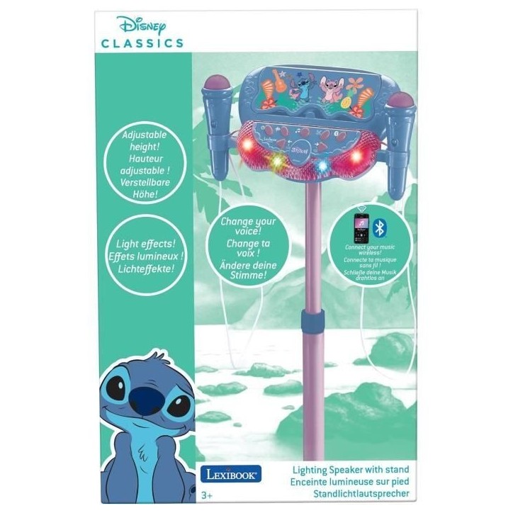 Microphone Stitch sur pied ajustable lumineux avec enceinte, 2 Micros et Effets vocaux, Enceinte Bluetooth Microphone Stitch sur pied ajustable lumineux avec enceinte, 2 Micros et Effets vocaux, Enceinte Bluetooth