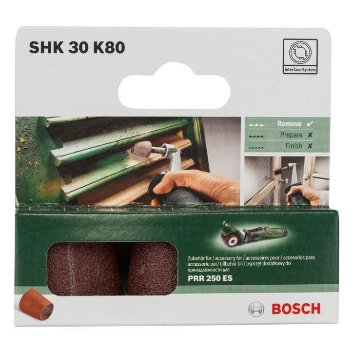 Lot de 3 abrasifs coniques Bosch PRR 30mm G80 pour poncer bois, métal et matiere synthétique Lot de 3 abrasifs coniques Bosch PRR 30mm G80 pour poncer bois, métal et matiere synthétique