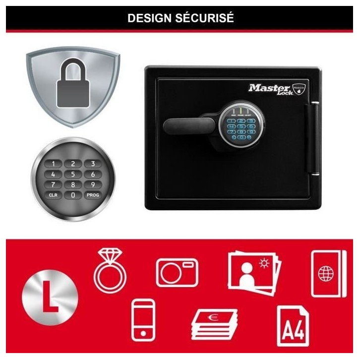 Coffre-fort de sécurité ignifugé et résistant a l'eau 22L - MASTER LOCK LFW082FTC Coffre-fort de sécurité ignifugé et résistant a l'eau 22L - MASTER LOCK LFW082FTC