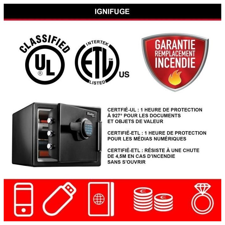 Coffre-fort de sécurité ignifugé et résistant a l'eau 22L - MASTER LOCK LFW082FTC Coffre-fort de sécurité ignifugé et résistant a l'eau 22L - MASTER LOCK LFW082FTC