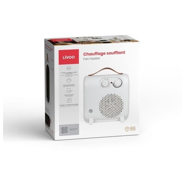 Chauffage soufflant - LIVOO - DOM476 - 900-2000W - 20 m² - Thermostat ajustable - Anti-surchauffe - Verticale et horizontale Chauffage soufflant - LIVOO - DOM476 - 900-2000W - 20 m² - Thermostat ajustable - Anti-surchauffe - Verticale et horizontale